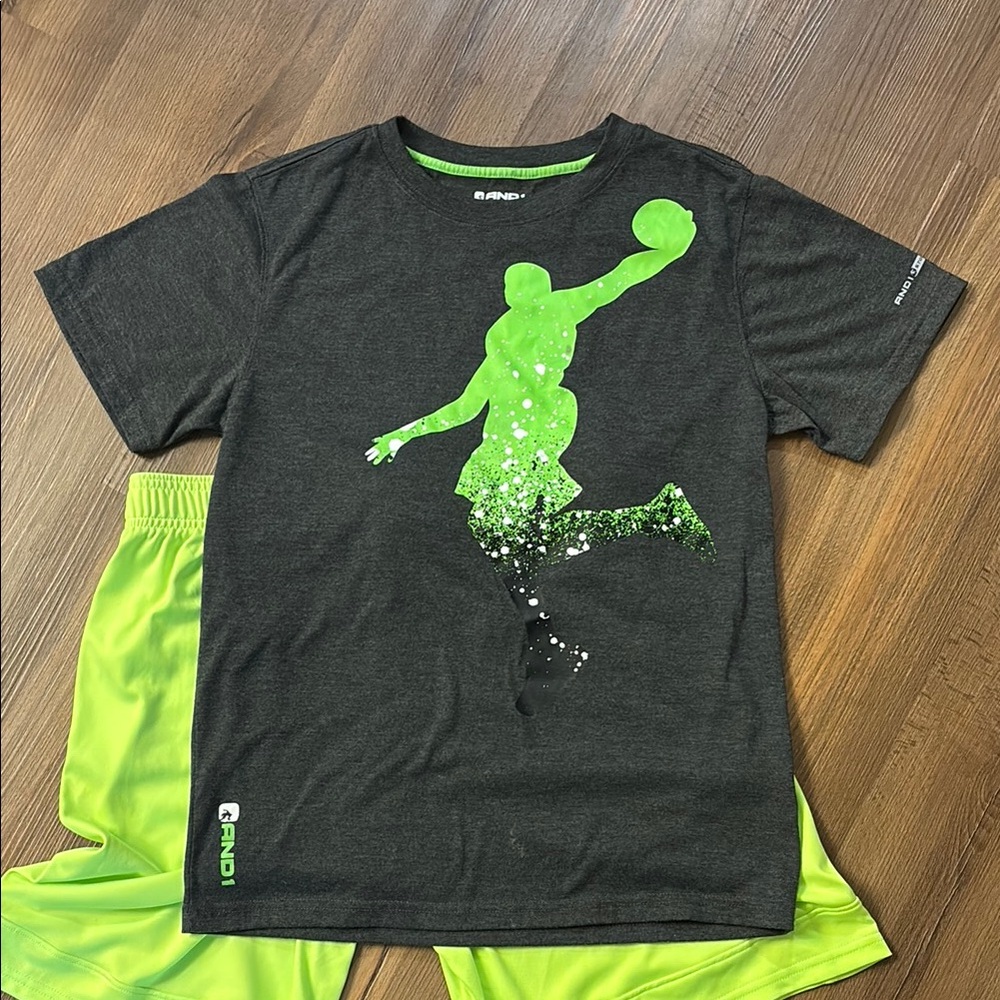 And1 Graphic Tee - Heather grey/black and Green